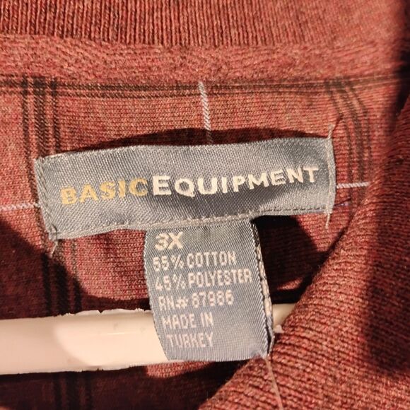 Basic Equipment polo shirt mens 3XL XXL maroon red long sleeve plaid NWT ls - Picture 7 of 8